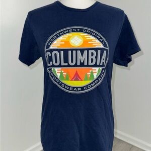Columbia Sportswear Tee Men’s S Navy Mountain Sunset Graphic Outdoor Shirt‎